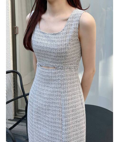 MERCURYDUO(マーキュリーデュオ)の「カットアウトツイードマーメイドワンピース(ワンピース・レディース・ブラック/ライトブルー/ライトグレー・MEDIUM/SMALL)」の7枚目の写真