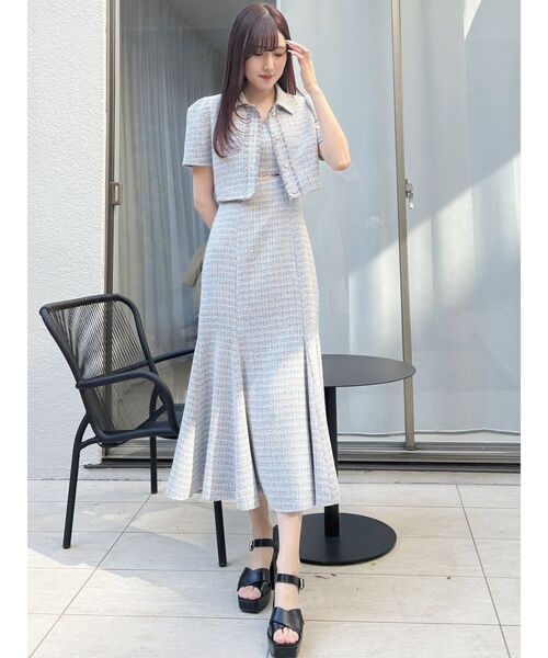 MERCURYDUO(マーキュリーデュオ)の「カットアウトツイードマーメイドワンピース(ワンピース・レディース・ブラック/ライトブルー/ライトグレー・MEDIUM/SMALL)」の8枚目の写真