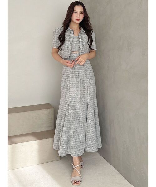 MERCURYDUO(マーキュリーデュオ)の「カットアウトツイードマーメイドワンピース(ワンピース・レディース・ブラック/ライトブルー/ライトグレー・MEDIUM/SMALL)」の13枚目の写真