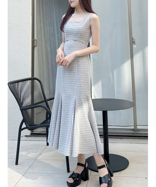 MERCURYDUO(マーキュリーデュオ)の「カットアウトツイードマーメイドワンピース(ワンピース・レディース・ブラック/ライトブルー/ライトグレー・MEDIUM/SMALL)」の3枚目の写真