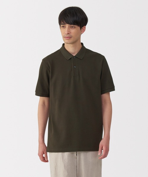 無印良品（ムジルシリョウヒン）の「紳士　洗いざらし鹿の子編み半袖ポロシャツ（ポロシャツ・メンズ・ホワイト/ダークネイビー/ブラウン/グレー/ダークグリーン/ブラック・S/M/L/XL）」の4枚目の写真