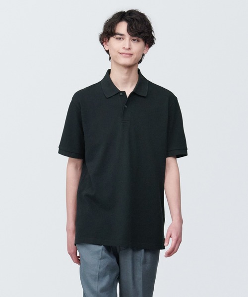 無印良品（ムジルシリョウヒン）の「紳士　洗いざらし鹿の子編み半袖ポロシャツ（ポロシャツ・メンズ・ホワイト/ダークネイビー/ブラウン/グレー/ダークグリーン/ブラック・S/M/L/XL）」の2枚目の写真