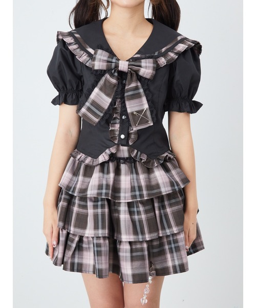 Ank Rouge(アンクルージュ)の「安全ピンセーラーブラウス(シャツ/ブラウス・レディース・ホワイト/ピンク/ブラック・M)」の4枚目の写真