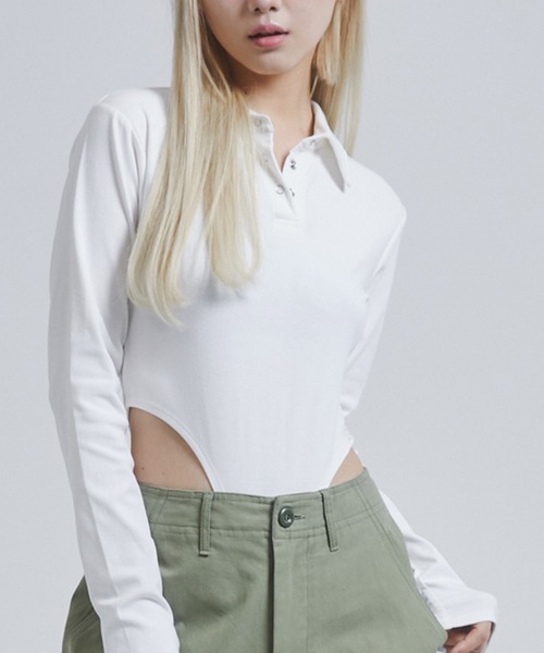 ENVYM(アンビー)の「カットリブボディスーツ(Tシャツ/カットソー・レディース・ホワイト/イエロー/ブラック・FREE)」の2枚目の写真