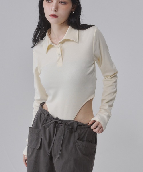 ENVYM（アンビー）の「カットリブボディスーツ【2026年秋新色】（Tシャツ/カットソー・レディース・ホワイト/イエロー/ブラック/アイボリー・FREE）」の3枚目の写真