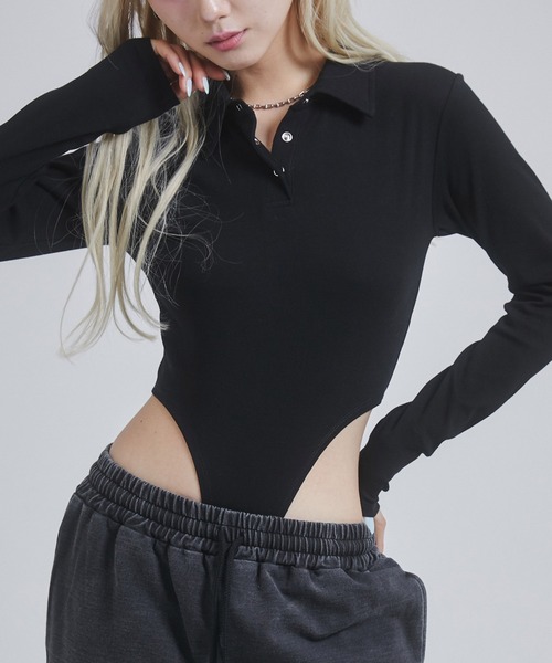 ENVYM(アンビー)の「カットリブボディスーツ(Tシャツ/カットソー・レディース・ホワイト/イエロー/ブラック・FREE)」の3枚目の写真