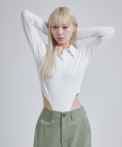 ENVYM(アンビー)の「カットリブボディスーツ(Tシャツ/カットソー・レディース・ホワイト/イエロー/ブラック・FREE)」の8枚目の写真