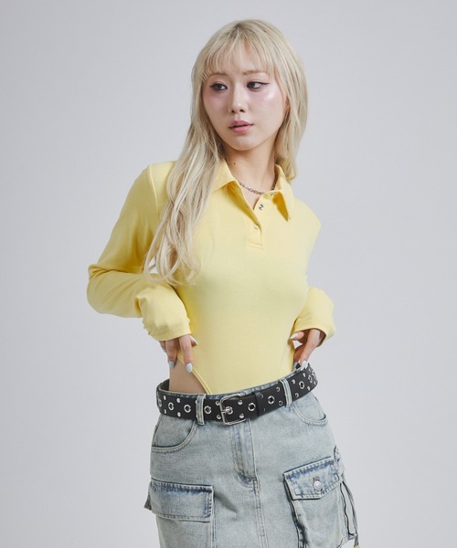 ENVYM(アンビー)の「カットリブボディスーツ(Tシャツ/カットソー・レディース・ホワイト/イエロー/ブラック・FREE)」の6枚目の写真