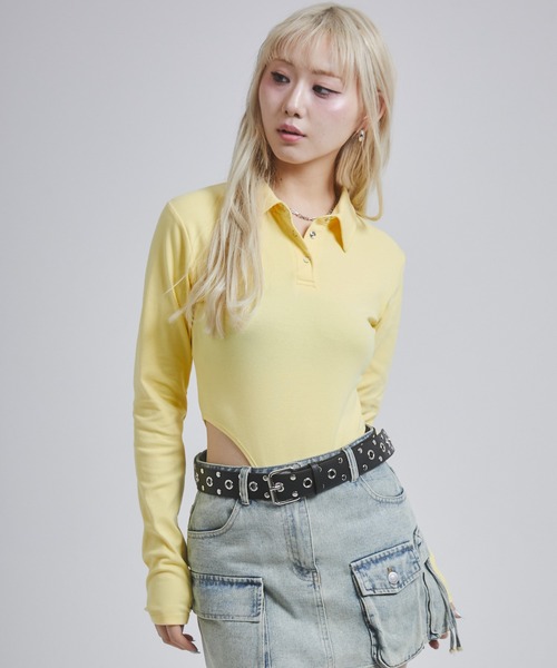 ENVYM(アンビー)の「カットリブボディスーツ(Tシャツ/カットソー・レディース・ホワイト/イエロー/ブラック・FREE)」の7枚目の写真