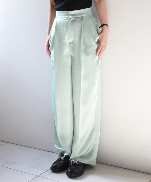 detente しゅあんさん サテンパンツ フェザーサテンパンツ / Feather Hem Satin Pants | FICTION