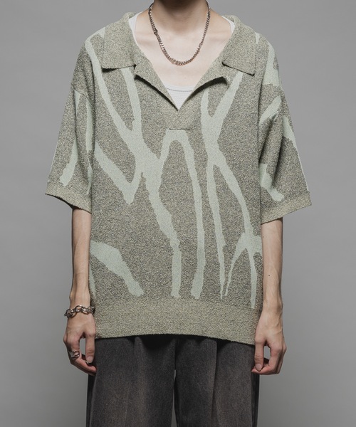激安通販特集！ Marble skipper knit polo shirts/マーブルスキッパーニット トップス