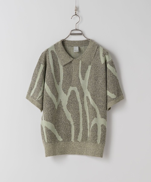 Casper John マーブルスキッパーニットポロシャツ マスタード L Marble skipper knit polo shirts/マーブルスキッパーニット