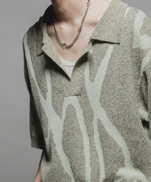 Marble skipper knit polo shirts/マーブルスキッパーニット