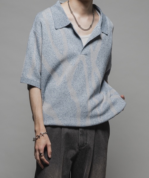 Marble skipper knit polo shirts/マーブルスキッパーニット