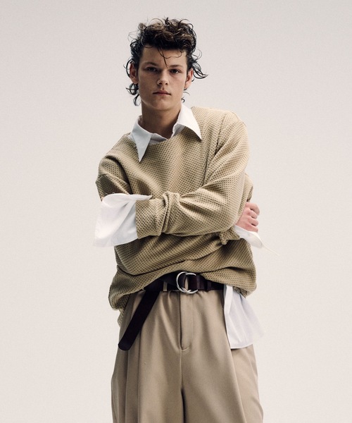 ato(アトウ)の「OVERSIZED RUSSEL JERSEY(ニット/セーター・メンズ・ベージュ/ブラック・48/46)」の1枚目の写真