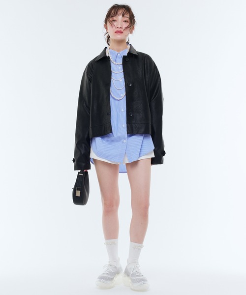 Narcissus（ナルシス）の「レザーショートジャケット　（ライダースジャケット・レディース・ブラック・FREE）」の2枚目の写真