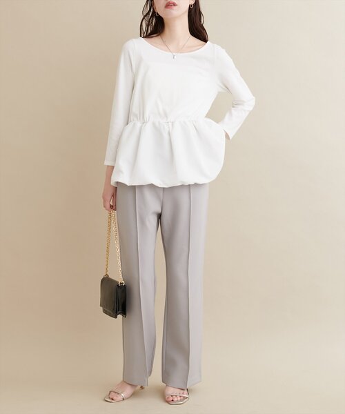 natural couture(ナチュラルクチュール)の「【大人ナチュ】バルーンヘム×リブトップス(Tシャツ/カットソー・レディース・オフホワイト/ブラック・FREE)」の6枚目の写真