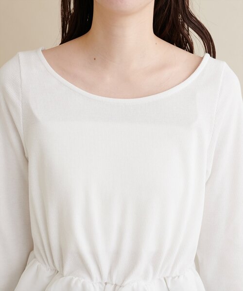 natural couture(ナチュラルクチュール)の「【大人ナチュ】バルーンヘム×リブトップス(Tシャツ/カットソー・レディース・オフホワイト/ブラック・FREE)」の14枚目の写真