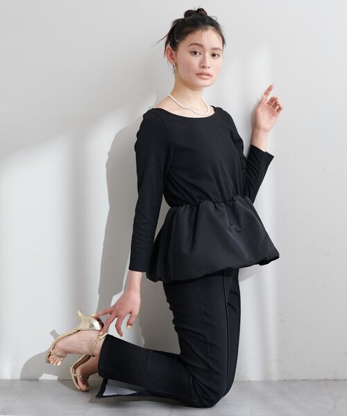 natural couture(ナチュラルクチュール)の「【大人ナチュ】バルーンヘム×リブトップス(Tシャツ/カットソー・レディース・オフホワイト/ブラック・FREE)」の10枚目の写真