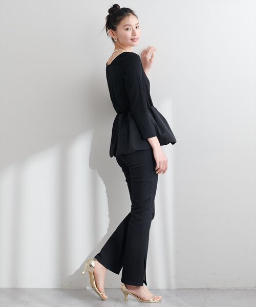 natural couture(ナチュラルクチュール)の「【大人ナチュ】バルーンヘム×リブトップス(Tシャツ/カットソー・レディース・オフホワイト/ブラック・FREE)」の11枚目の写真