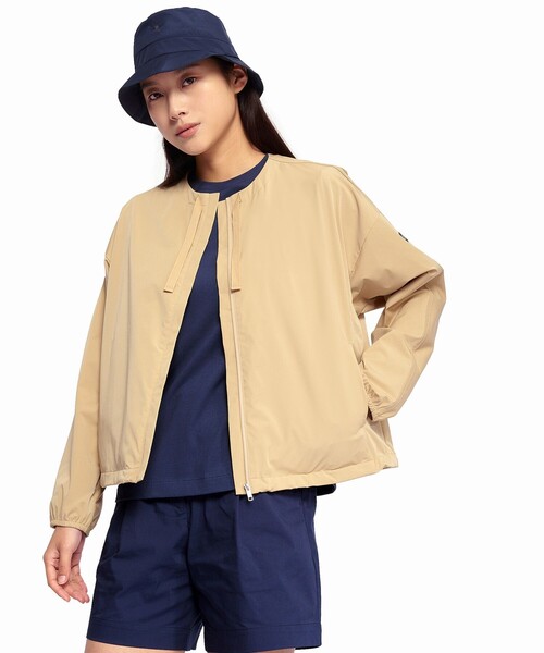 AIGLE（エーグル）の「UVカット 撥水ラウンドネックジャケット（ノーカラージャケット・レディース・ブラック/ベージュ/グリーン・38/34/36/40）」の2枚目の写真