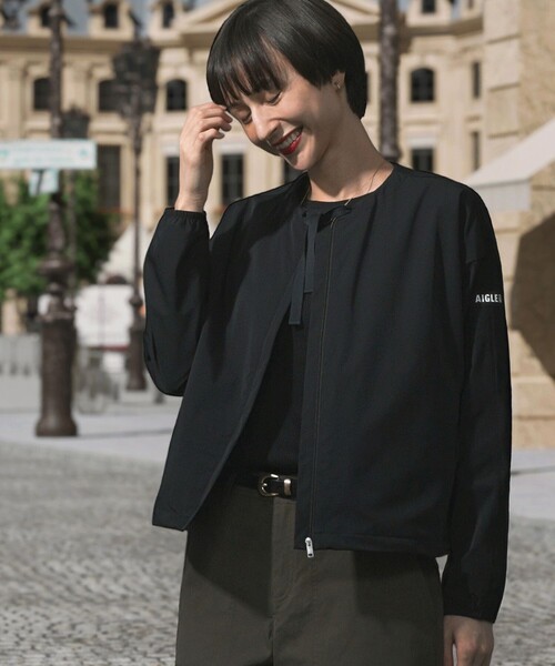 AIGLE（エーグル）の「UVカット 撥水ラウンドネックジャケット（ノーカラージャケット・レディース・ブラック/ベージュ/グリーン・38/34/36/40）」の7枚目の写真