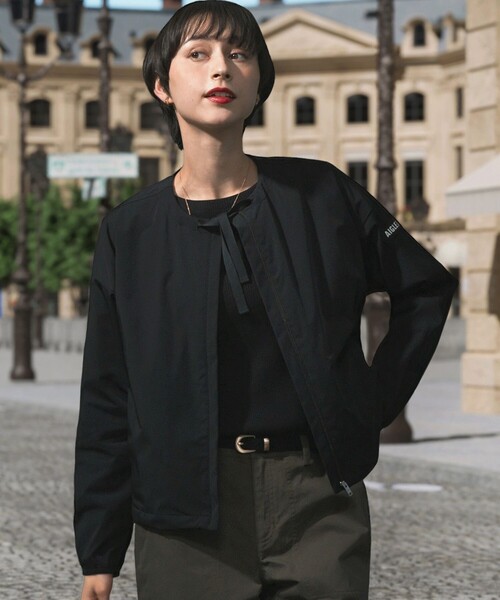 AIGLE（エーグル）の「UVカット 撥水ラウンドネックジャケット（ノーカラージャケット・レディース・ブラック/ベージュ/グリーン・38/34/36/40）」の22枚目の写真