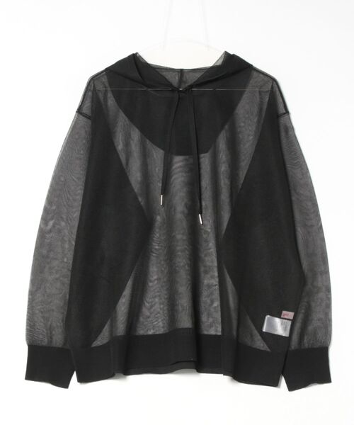 ELLEgirl(エルガール)の「シアーニットフード付プルオーバー(ニット/セーター・レディース・サックスブルー/ブラック/アイボリー・FREE)」の6枚目の写真