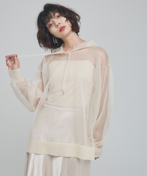 ELLEgirl(エルガール)の「シアーニットフード付プルオーバー(ニット/セーター・レディース・サックスブルー/ブラック/アイボリー・FREE)」の14枚目の写真