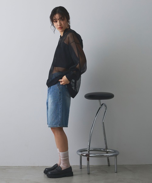 ELLEgirl(エルガール)の「シアーニットフード付プルオーバー(ニット/セーター・レディース・サックスブルー/ブラック/アイボリー・FREE)」の16枚目の写真