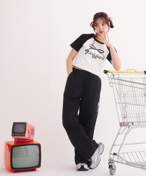 Poly Jam(ポリージャム)の「Side logo nylon pants / サイドロゴ ナイロンパンツ(その他パンツ・レディース・カーキ/ブラック・FREE)」の20枚目の写真