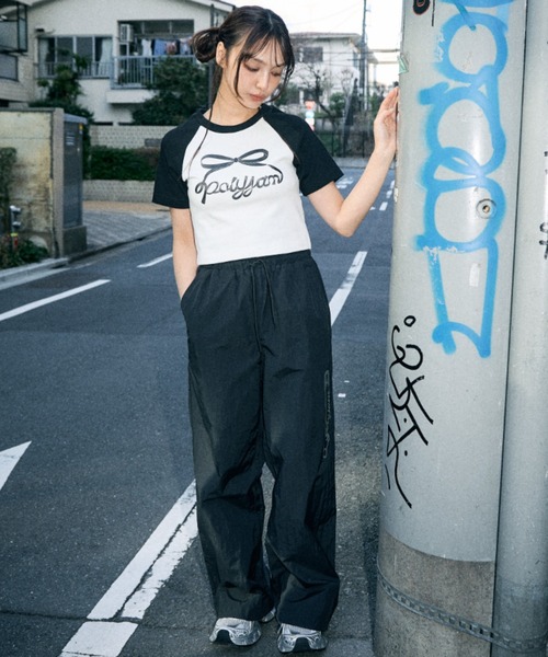Poly Jam(ポリージャム)の「Side logo nylon pants / サイドロゴ ナイロンパンツ(その他パンツ・レディース・カーキ/ブラック・FREE)」の7枚目の写真