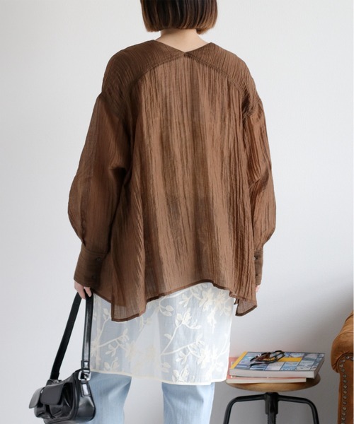 cepo（セポ）の「ワッシャーＶネックシアーシャツブラウス（シャツ/ブラウス・レディース・オフホワイト/オレンジ/イエロー/ネイビー/ブラウン・M）」の18枚目の写真