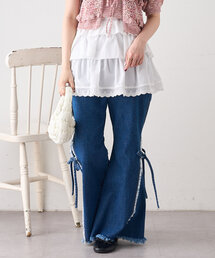 【2サイズ展開】フリンジフレアデニム