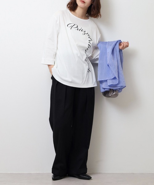 ブローディア BRODIAEA ロゴプリント半袖Tシャツ【日本製】 （オフホワイト） セール】BRODIAEA ロゴプリントTシャツ 7分袖カットソー（T
