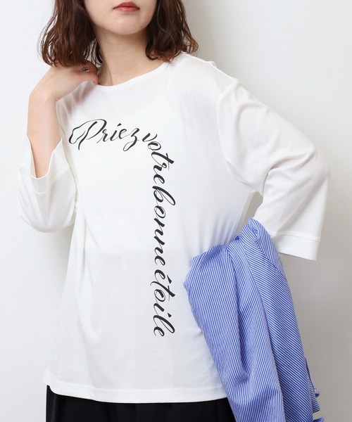 セール】BRODIAEA ロゴプリントTシャツ 7分袖カットソー（T