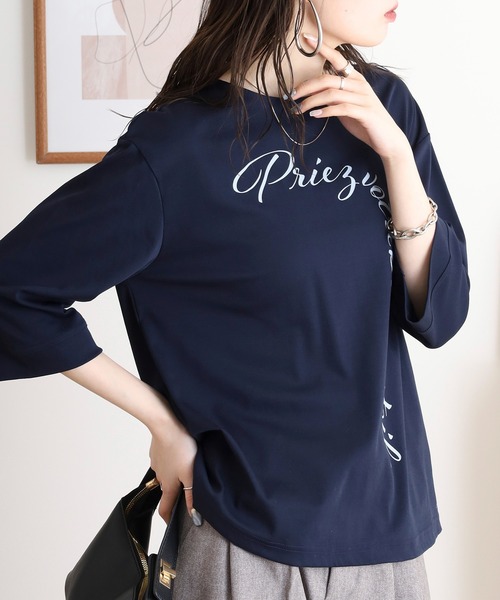 BRODIAEA(ブローディア)の「BRODIAEA ロゴプリントTシャツ 7分袖カットソー(Tシャツ/カットソー・レディース・オフホワイト/ラベンダー/ネイビー/グリーン・40)」の13枚目の写真