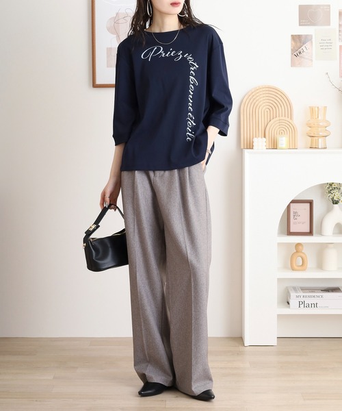 BRODIAEA(ブローディア)の「BRODIAEA ロゴプリントTシャツ 7分袖カットソー(Tシャツ/カットソー・レディース・オフホワイト/ラベンダー/ネイビー/グリーン・40)」の16枚目の写真
