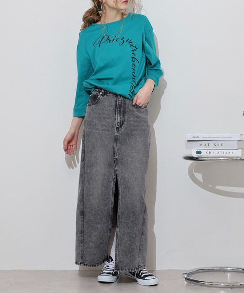 ブローディア BRODIAEA ウーマンプリント半袖Tシャツ （サックスブルー） tシャツ BRODIAEA フラワー線画プリント 極サラTシャツ