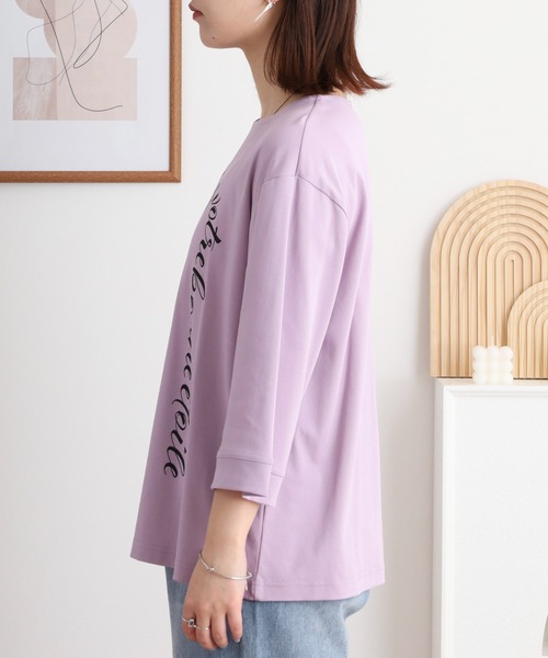 ブローディア BRODIAEA BONJOURロゴプリント半袖Tシャツ【日本製】 （オフホワイト） セール】BRODIAEA ロゴプリントTシャツ 7分袖カットソー（T