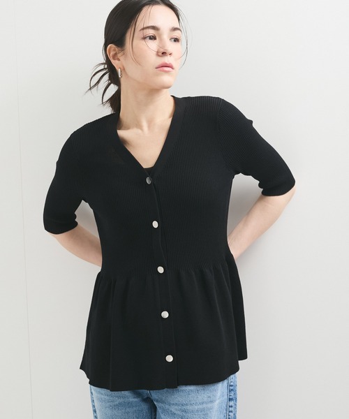 le cercle ADAM ET ROPE'(ルセルクルアダムエロペ)の「【UVケア/接触冷感】ペプラムリブ5分袖カーディガン(カーディガン/ボレロ・レディース・オフホワイト/ブルー/ブラック・FREE)」の3枚目の写真