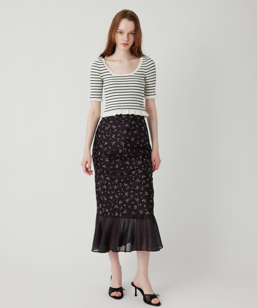 ME COUTURE（ミークチュール）の「ドットフルールMIXスカート（スカート・レディース・ブラック/アイボリー/ピンク・1/0）」の2枚目の写真