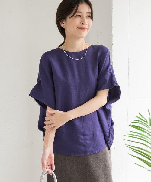 今季新品 アーバンリサーチ DOORS リネンコクーンシルエットブラウス 麻＊紺 セール】リネンコクーンシルエットブラウス（シャツ/ブラウス