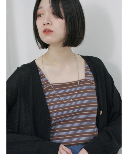 Samansa Mos2 blue（サマンサモスモスブルー）の「マルチボーダータンク（Tシャツ/カットソー・レディース・ブラック/ブラウン/ネイビー・F）」の2枚目の写真
