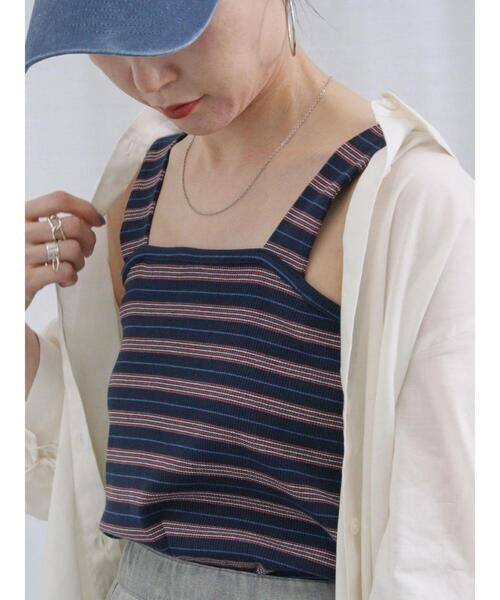 Samansa Mos2 blue（サマンサモスモスブルー）の「マルチボーダータンク（Tシャツ/カットソー・レディース・ブラック/ブラウン/ネイビー・F）」の5枚目の写真