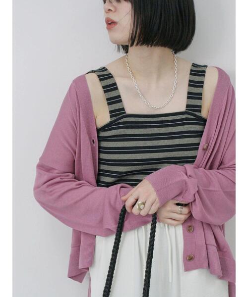 Samansa Mos2 blue（サマンサモスモスブルー）の「マルチボーダータンク（Tシャツ/カットソー・レディース・ブラック/ブラウン/ネイビー・F）」の7枚目の写真