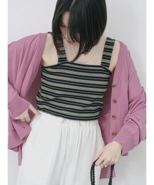 Samansa Mos2 blue（サマンサモスモスブルー）の「マルチボーダータンク（Tシャツ/カットソー・レディース・ブラック/ブラウン/ネイビー・F）」の8枚目の写真