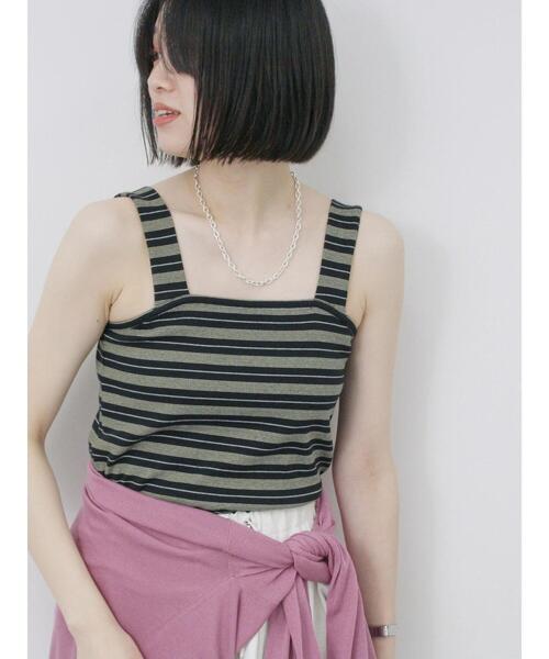 Samansa Mos2 blue（サマンサモスモスブルー）の「マルチボーダータンク（Tシャツ/カットソー・レディース・ブラック/ブラウン/ネイビー・F）」の9枚目の写真
