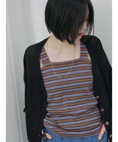 Samansa Mos2 blue（サマンサモスモスブルー）の「マルチボーダータンク（Tシャツ/カットソー・レディース・ブラック/ブラウン/ネイビー・F）」の14枚目の写真