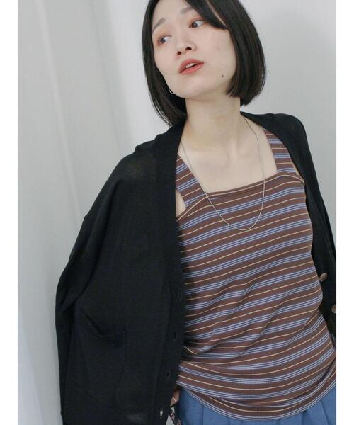 Samansa Mos2 blue（サマンサモスモスブルー）の「マルチボーダータンク（Tシャツ/カットソー・レディース・ブラック/ブラウン/ネイビー・F）」の15枚目の写真